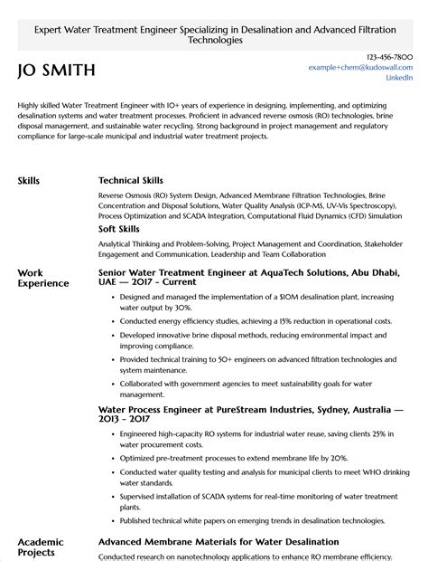 Water Treatment Engineer Resume Example | Desalination Specialist