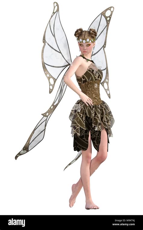 Beautiful Fairy Pixie With Wings Isolated On White 3d Render Stock