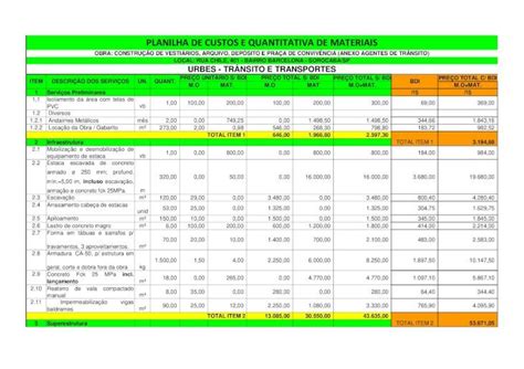 PDF PLANILHA DE CUSTOS E QUANTITATIVA DE MATERIAIS Planilha De