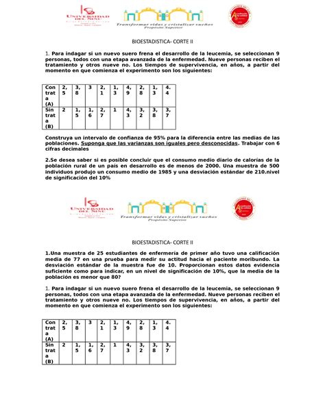 Bioestadistica Recuperacion BIOESTADISTICA CORTE II 1 Para Indagar