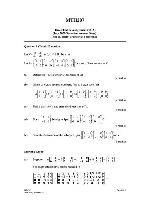 Mth207 Mg July20 Answer Reference Mth207 Page 1 Of 9 Mth Timed Online