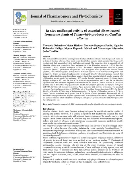 Pdf In Vitro Antifungal Activity Of Essential Oils Extracted From