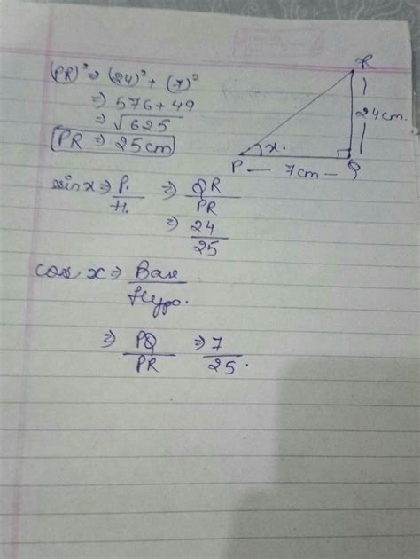 In A Triangle Pqr With Right Angle At Q The Value Of Pis X Pq Cm