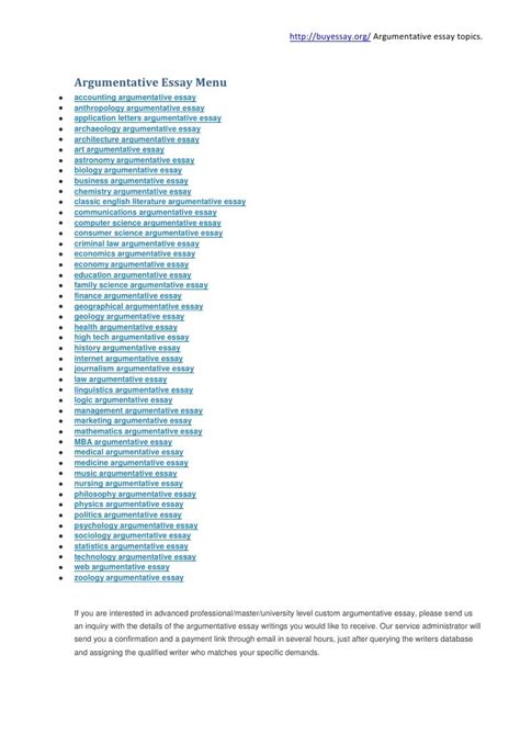 Argumentative Essay Topics