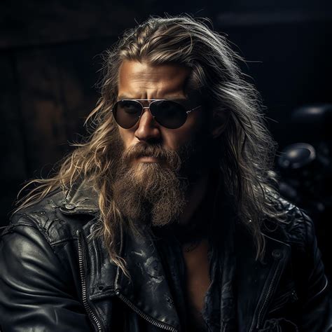 Premium Photo A Man With Long Hair And Beard Wearing Sunglasses