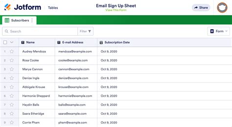 Free Email Sign Up Sheet Template Printable Templates Hot Sex Picture