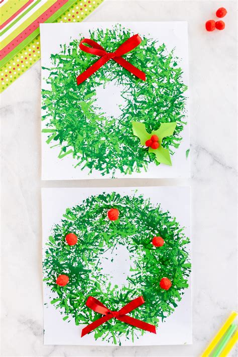 Easy Straw Painted Christmas Wreath For Kids To Make Made To Be A Momma