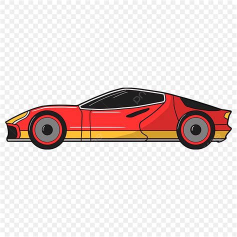 Red Sports Car with Yellow Stripes, Cartoon Clipart PNG Image