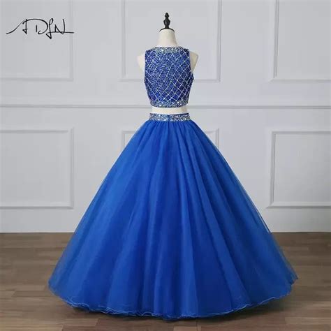 Adln Precioso Dos Piezas Quincea Era Vestidos Azul Real Vestido De