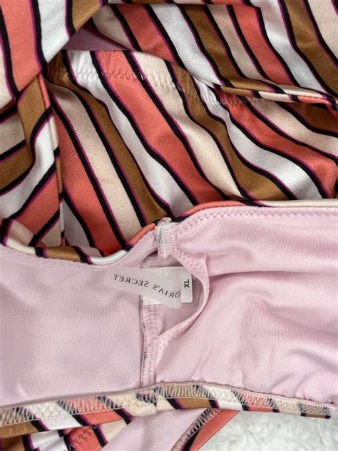 Victorias Secret Swimsuit Bikini 2 Pc Set Striped Tie XL Top L Bottom