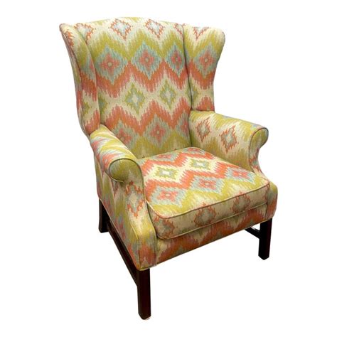 Vintage Southwestern Style Ikat Print Wingback Accent Chair Chairish