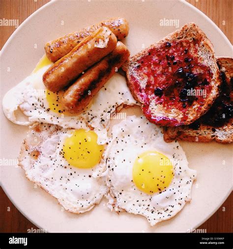 Breakfast Fried Eggs Sausage Toast Hi Res Stock Photography And Images