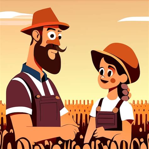 Premium Vector Farmer Father And Daughter Harvest Hand Drawn Flat