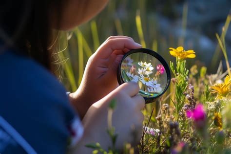 Premium Photo Person Using A Magnifying Glass To Examine Flowers