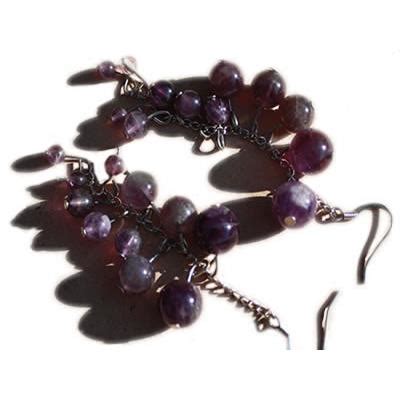 Boucles d Oreilles grappes en Pierre Naturelle d Améthyste Aromasud