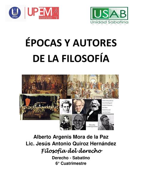 Epocas Y Autores DE LA Filosofia ÉPOCAS Y AUTORES DE LA FILOSOFÍA