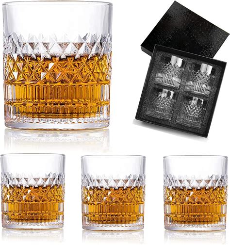 OPUEW Juego De 4 Vasos Para Whisky Con 4 Vasos De Cristal Para Whiskey