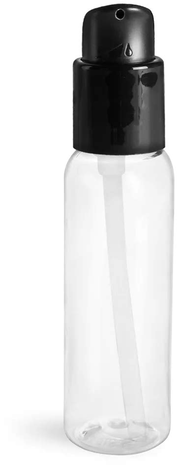 6 Oz Clear Pet Cosmo Round Bottles W With Black Lotion Pumps