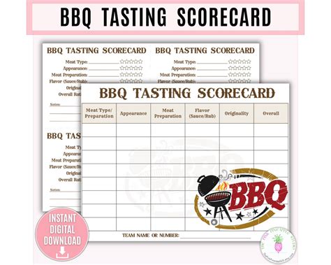 Bbq Tasting Scorecard Printable Template Barbecue Cookoff Party Food