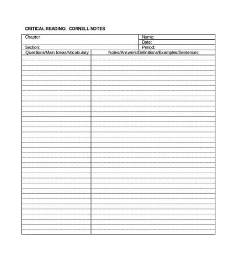 Blank Cornell Notes Template 5 Free Word Excel Pdf Format Download