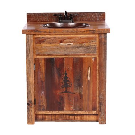 Barnwood Vanity with Carved Tree Design - 48 Inch | Black Forest Decor