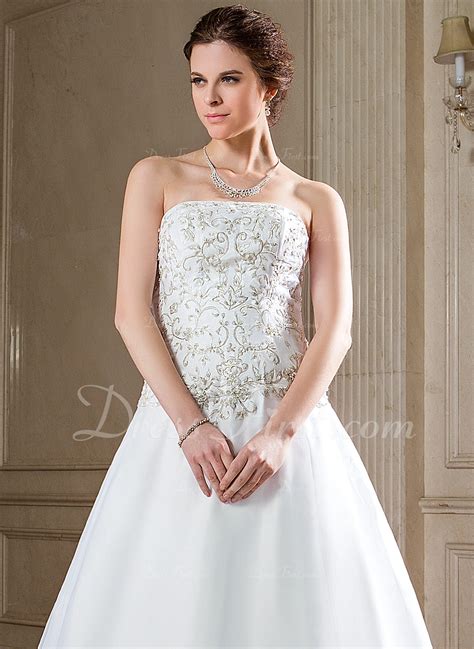 A Line Princess Strapless Chapel Train Organza Wedding Dress With