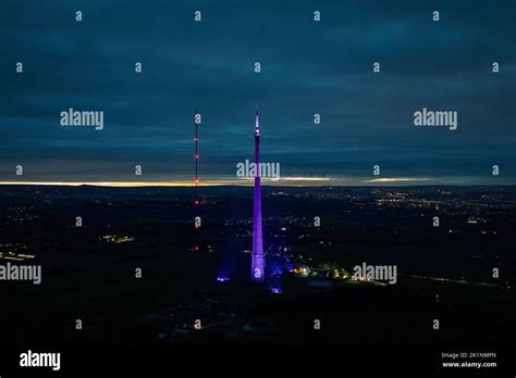 Emley Moor Transmitting Tower Is Lit Up Purple As A Tribute To Hrh