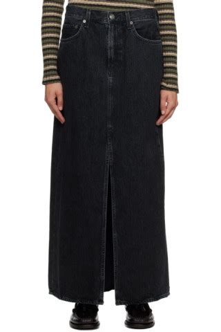 Black Leif Denim Maxi Skirt By Agolde On Sale