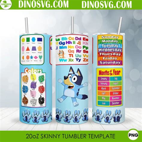 Bluey Study Guide Kids Template 20oz Straight Skinny Tumbler Wrap Png