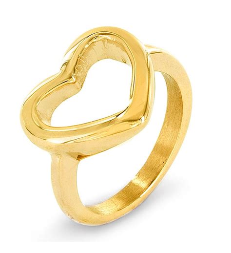 Women S Polished Open Heart Rose Gold Plated Stainless Steel Ring