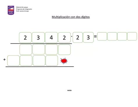 Plantilla multiplicación de dos dígitos profe social