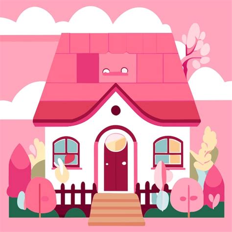 Premium Vector Cute Pink House Vector Illustration