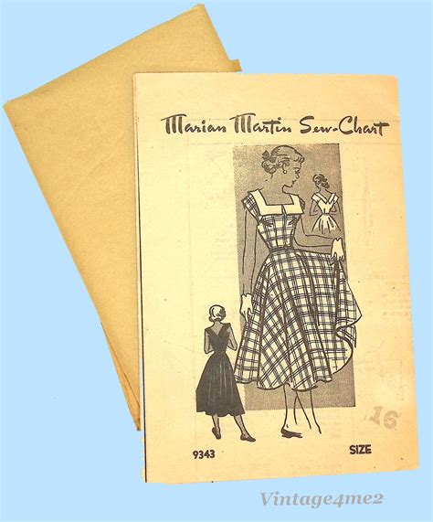 1950s Vintage Marian Martin Sewing Pattern 9343 Misses Day Dress 34 B Vintage4me2