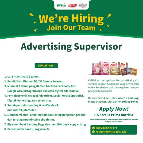 Lowongan Kerja Advertising Supervisor Video Editor Customer Service