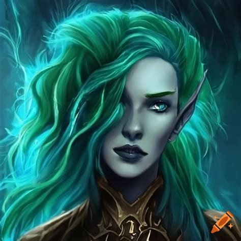 Beautiful Water Genasi Druid Green Hair On Craiyon