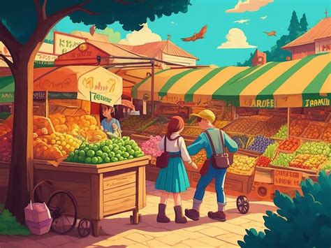 Premium AI Image | Traditional Market cartoon illustration