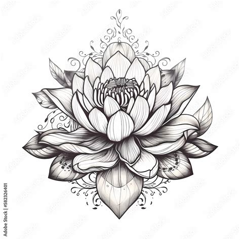 Lotus Flower Tattoo Design For Woman Generative Ai Stock Illustration Adobe Stock