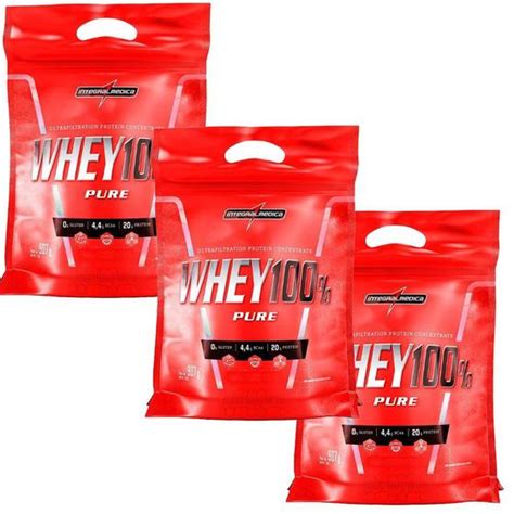 Kit 3 Whey Protein 100 Pure Refil 907g Integral Medica