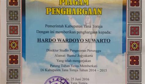 Piagam Penghargaan Bupati Toraja STUDIO PATUNG SUWARTO STUDIO