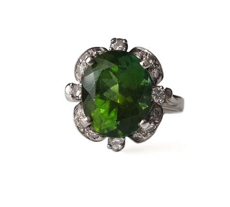 Platinum Ring 0 32 Ct Diamonds Peridots Catawiki