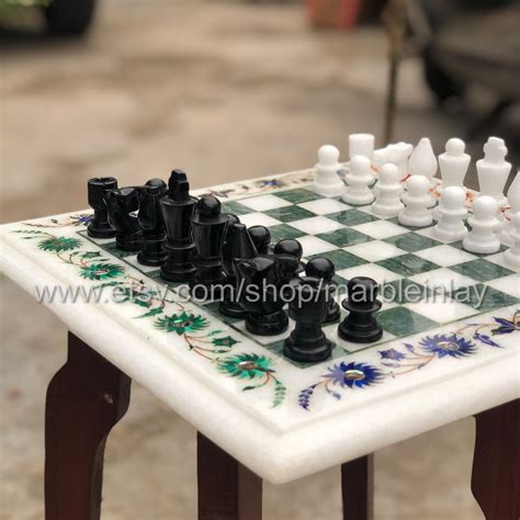 Premium Marble Chess Board With Handmade Pieces Set Unique Etsy