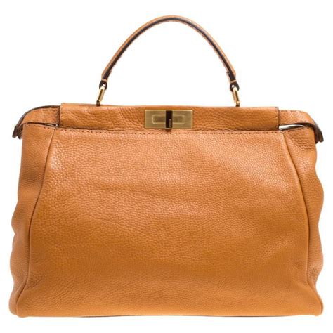 Fendi Brown Leather Large Lace Up Peekaboo Top Handle Bag For Sale At