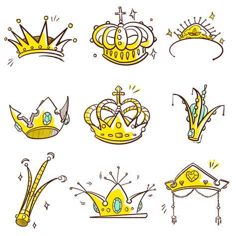 Yellow Cartoon Style Line Drawing Crown Doodle Yellow Golden Crown