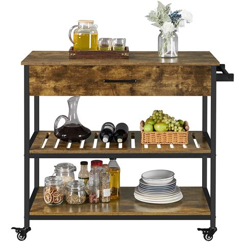 Buy Yaheetech Kitchen Island On Wheels With Storage Drawer 3 Tier