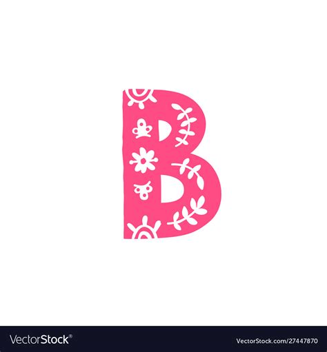 Letter b pink letter with ornament applique Vector Image