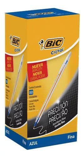 Bolígrafo Birome Azul Bic Punta Fina Cristal Precision 50 Unid Envío