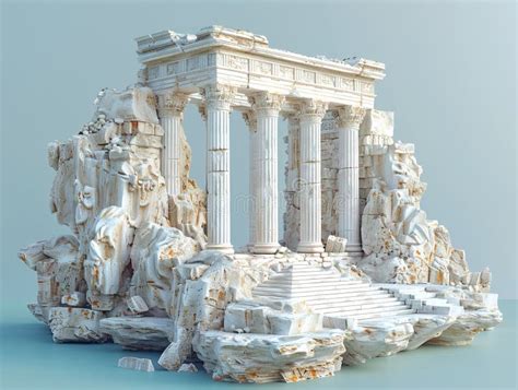 Marble Stone Podium With Background Of Ancient Ruins Empty Product