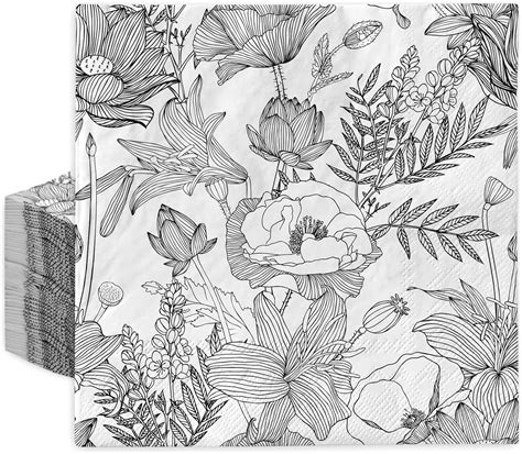 Amazon AnyDesign 80Pcs Black White Floral Paper Napkins Vintage