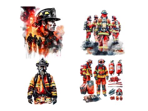 Firefighters Clipart Bundle Watercolor Fire Graphics Fireman Clipart