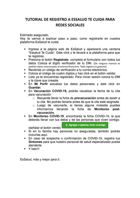 Tutorial De Registro A Essalud Te Cuida V2 03 Tutorial De Registro A Essalud Te Cuida Para